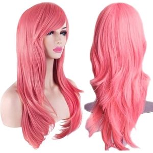 Akstore 28" 70cm Fashion Wigs Long Wavy Curly Hair Cosplay Wig & Wig Cap (Pink)